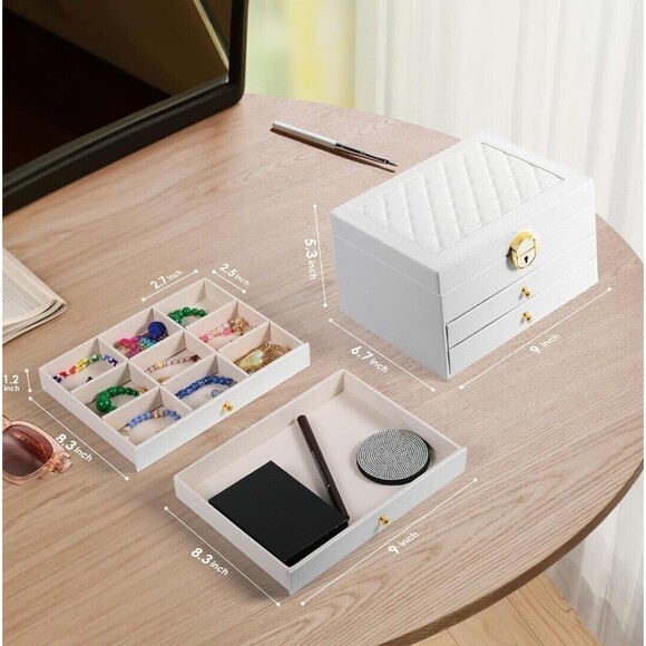 3 Layer White Jewelry Box, Jewelry Holder Organizer  , Large - Picture 9 of 14